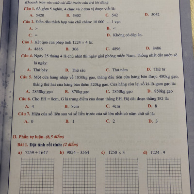 Qb - Đề kiểm tra toán 3/2