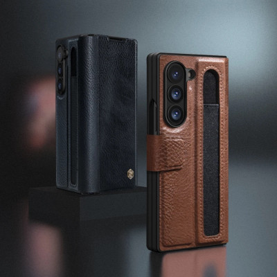 Case bao da chống sốc cho Samsung Galaxy Z Fold 6 trang bị ngăn đựng S-Pen, khe nhét thẻ card hiệu Nillkin Aoge Leather Cover Case (bảo vệ máy cực tốt, chất liệu da thật cao cấp, thiết kế thời trang cá tính) - hàng nhập khẩu