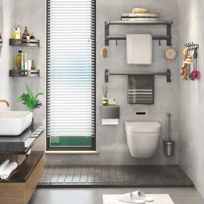 Phụ Kiện Nhà Tắm, Nhà Vệ Sinh, Giá Treo Khăn, Móc Treo Đồ, Giá Treo Máy Sấy Tóc, Giá Treo Bàn Chải Đánh Răng Kèm Cốc Tiện Lợi, Kệ Góc Treo Tường Nhà Tắm, Chất Liệu Nhôm Kháng Khuẩn Chống Gỉ Hàng Đẹp Mịn [Không Cần Khoan] VANDO