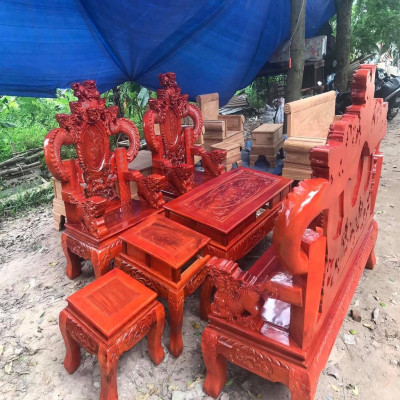 Bộ Bàn Ghế Nghê Đỉnh Rồng Phương Gỗ Xà Cừ