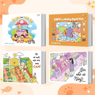 Sách Tô Màu - Góc Nhỏ Có Nắng + Xe Kem Ngọt Mùa Hè + Capy Và Những Người Bạn + Tớ Có Nuôi Một Chú Mèo Cam - Megabook