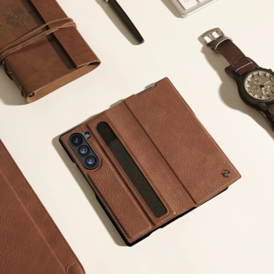 Case bao da chống sốc cho Samsung Galaxy Z Fold 6 trang bị ngăn đựng S-Pen, khe nhét thẻ card hiệu Nillkin Aoge Leather Cover Case (bảo vệ máy cực tốt, chất liệu da thật cao cấp, thiết kế thời trang cá tính) - hàng nhập khẩu