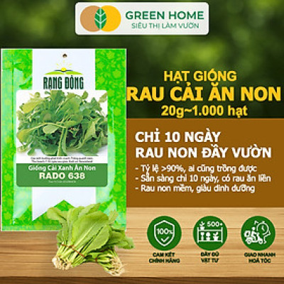 Hạt Giống Rau Cải Ăn Non Greenhome, Gói 20g~1000 hạt, Dễ Trồng Quanh Năm, Nảy Mầm Cao, Thu Hoạch Nhanh, Năng Suất Cao R05