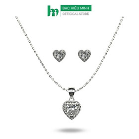 Combo Dây Chuyền Hoa Tai Nữ Bạc Ta Trái Tim Đính Đá BẠC HIỂU MINH BCB007