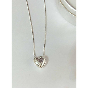 Bộ dây chuyền liền mặt trang sức bạc Ý S925 Bạc Xinh - Tim phồng đính đá viền PP1636