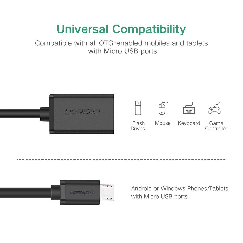Dây Micro USB 2.0 OTG dạng tròn dài 15cm UGREEN 10396 (màu đen) - Hàng chính hãng