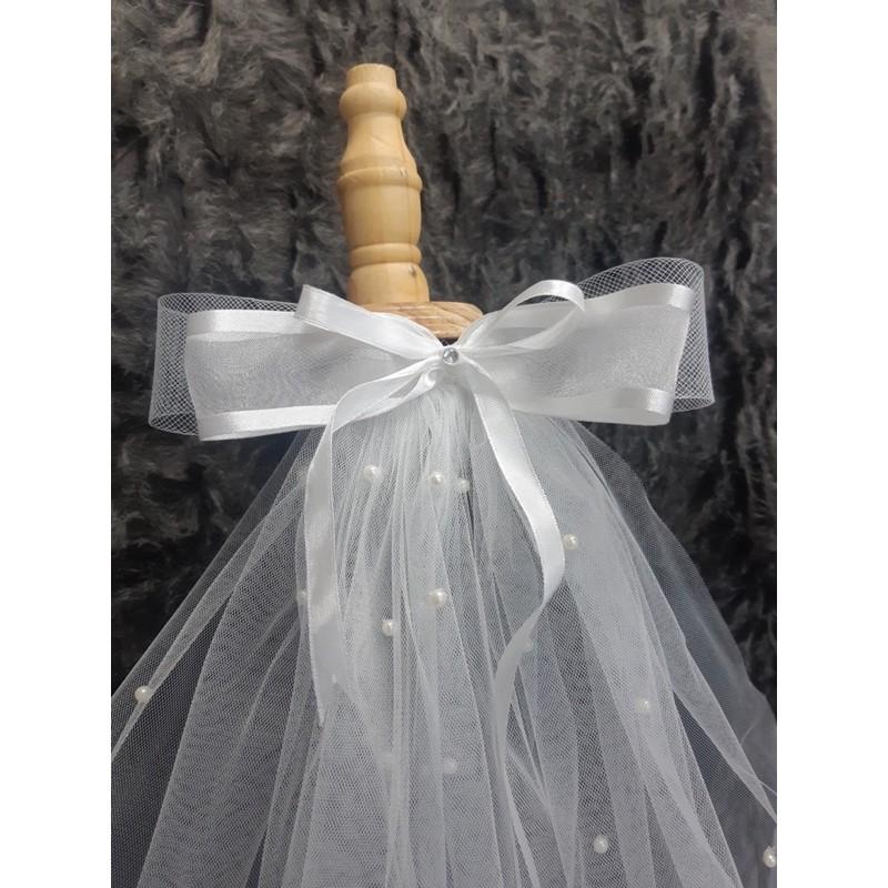 Mẫu voan lup cô dâu 60cm đính hạt trai nơ lưới chất liệu voan Mỹ hàng thủ công Sài Gòn mẫu voan cô dâu mới 4/2021 Giang