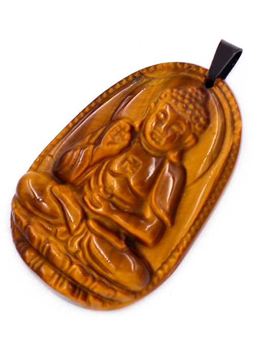 Mặt dây chuyền Phật A Di Đà đá mắt hổ 3.8cm - Phật bản mệnh tuổi Tuất, Hợi - Mặt size nhỏ