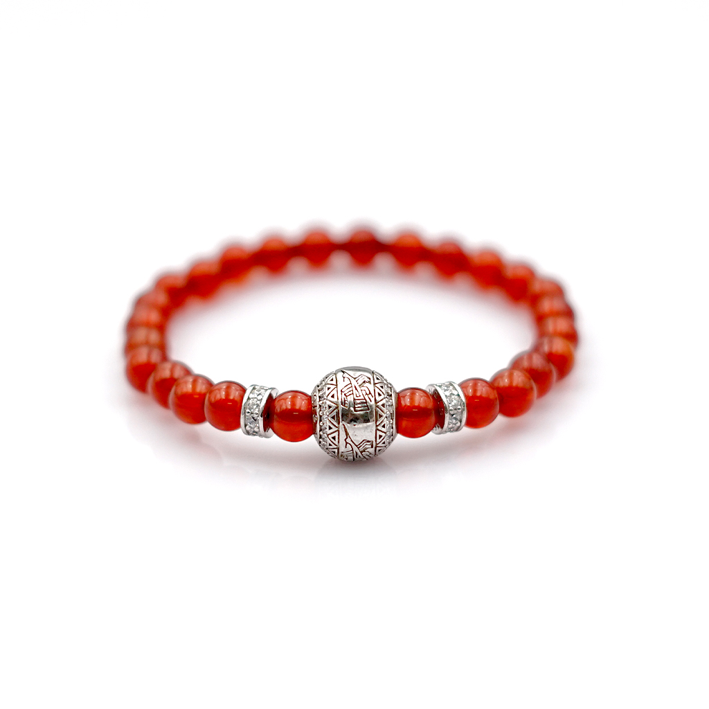 Vòng phong thủy Mã não đỏ 6 mm + Hạc