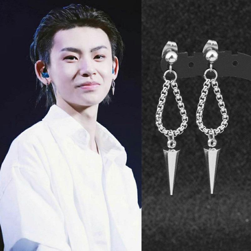 Bông tai phong cách idol Hàn Quốc mắt xích lớn mix chóp nhọn