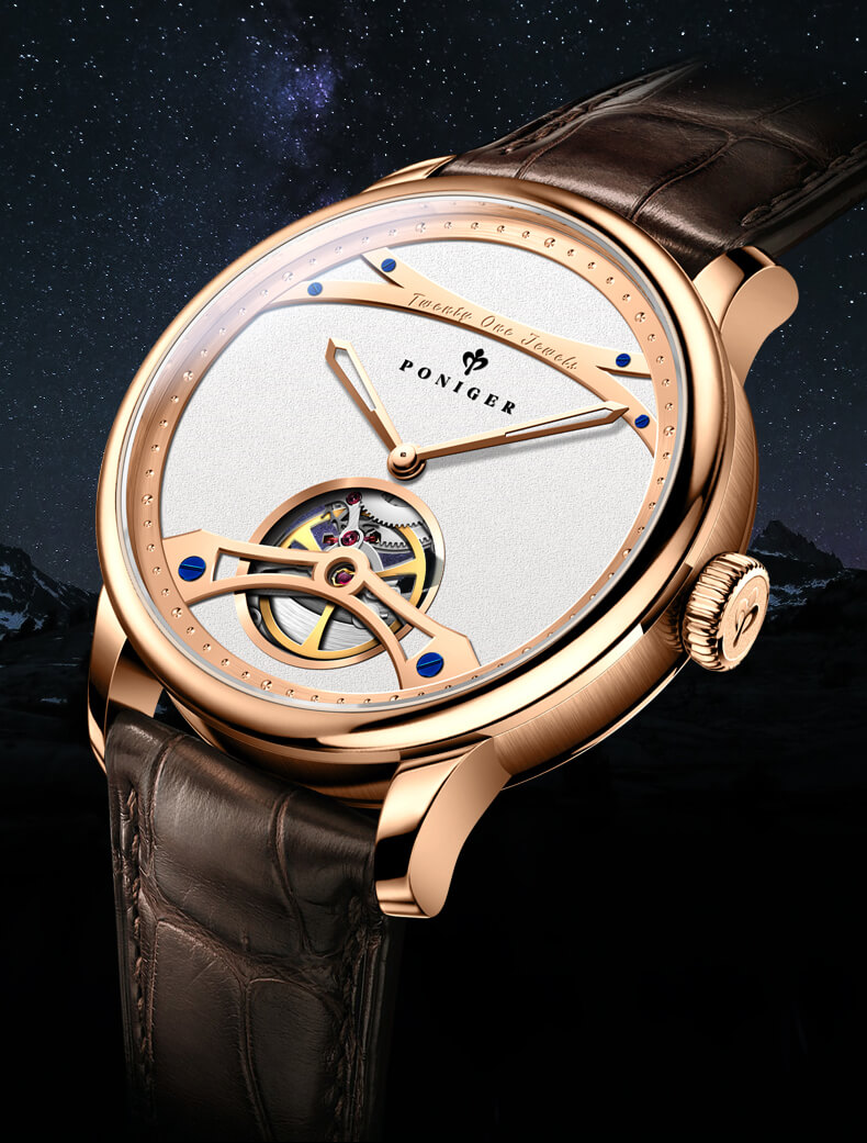 Đồng hồ nam Poniger P819-1 Chính hãng ,Kính sapphire nguyên khối ,chống xước,chống nước 50m,mặt trắng vỏ vàng hồngdây da nâu ( đen) xịn,vỏ máy thép không gỉ 316L,Đồng hồ cơ (Automatic) bảo hành 24 tháng, hàng mới 100%,thiết kế trẻ trung và sang trọng