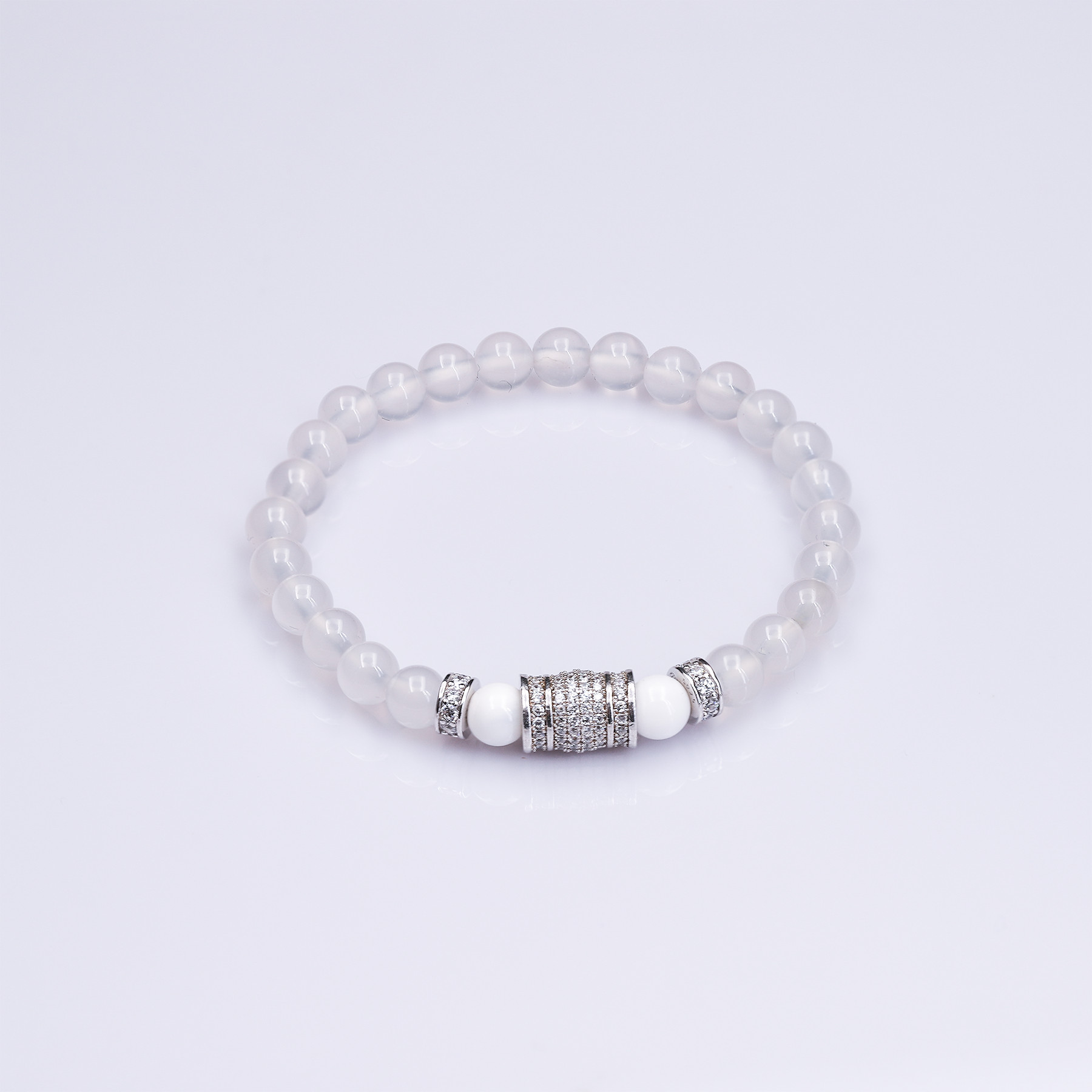 Vòng tay phong thuỷ đá Mã Não trắng 6 ly mix Charm ống ngắn Anqlo