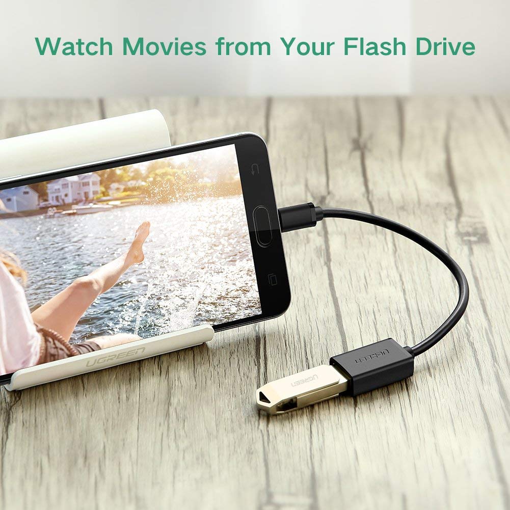Dây Micro USB 2.0 OTG dạng tròn dài 15cm UGREEN 10396 (màu đen) - Hàng chính hãng