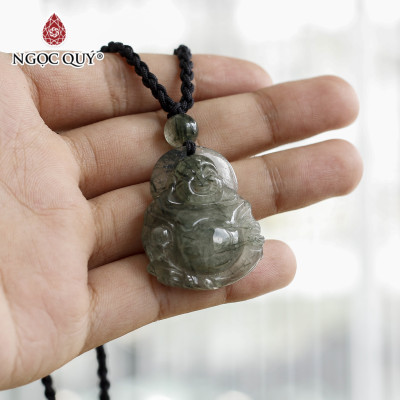 Mặt dây chuyền mặt phật di lặc thạch anh tóc xanh hợp mệnh thủy, mệnh mộc - Ngọc Quý Gemstones