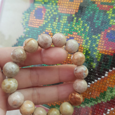 Vòng Nam san hô hóa thạch hiếm đẹp 12mm Size vòng 12ly Anh Chị đeo đẹp Màu vàng bông trắng đẹp lạ sang tay lắm luôn ạ