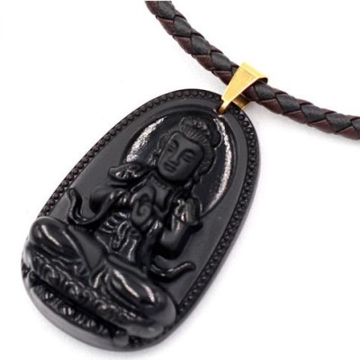 [Tuổi Mùi, Thân] Dây Chuyền Mặt Phật Đại Nhật Như Lai Thạch Anh Đen 5cm + Dây Da - Mặt Size Lớn - Tặng Kèm Móc Inox - May Mắn - Bình An