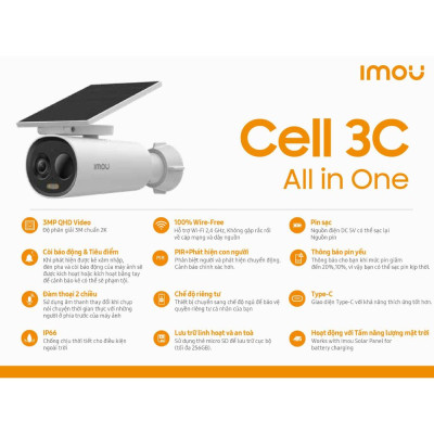 Camera WIFI Ngoài Trời IMOU Cell 3C K9DCP Dùng Pin Kèm Tấm Pin Năng Lượng Mặt Trời  - TRANGIATELECOM Hàng chính hãƞg Hàng nhập khẩu