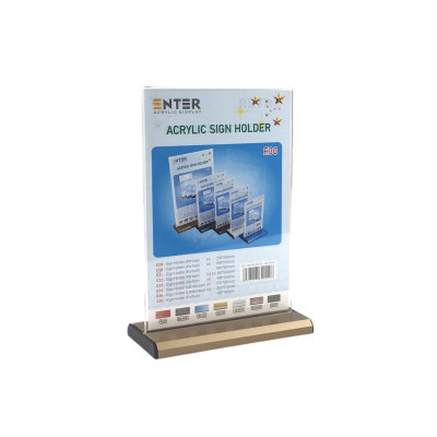 Kệ menu nhà hàng, Standee mica để bàn, Bảng quét mã QR Code, Kệ mica 2 mặt Enter E30 150x210mm đế nhôm A5 đứng