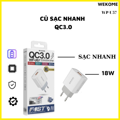 Củ sạc nhanh 18W WEKOME WP-U57 QC 3.0 tối đa 18W ( hàng chính hãng)