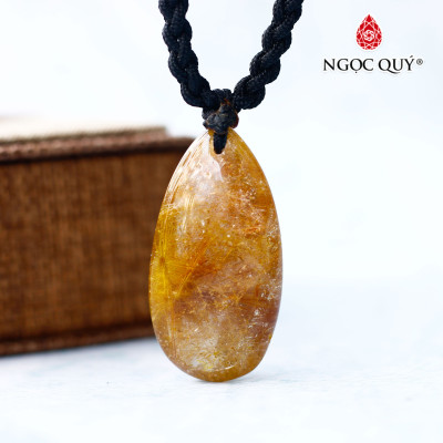 Mặt dây chuyền hình giọt nước đá thạch anh tóc đỏ - Ngọc Quý Gemstones