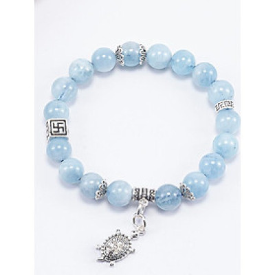Vòng Tay Phong Thủy Nữ Đá Aquamarine Phối Charm Rùa Bạc 952 (8mm) Mệnh Thủy, Mộc - Ngọc Quý Gemstones