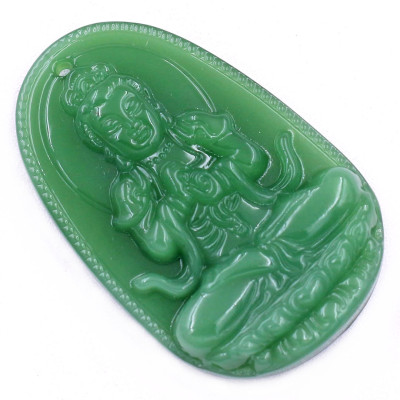 Mặt dây chuyền Phật Đại nhật như lai đá xanh 2.2 x 3.6cm ( size trung ) kèm vòng cổ dây cao su xanh lá + móc inox, Phật bản mệnh