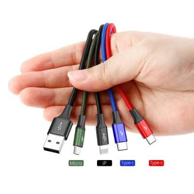 Dây cáp sạc đa năng Baseus Rapid 4 in 1 Lighning, 2 Type-C,  Micro USB, cho iPhone/ iPad, Smartphone & Tablet Android (3.5A, 1.2M, Fast charge 4 in 1 Cable) - Hàng chính hãng