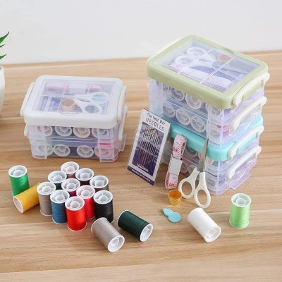 Bộ Hộp Kim Chỉ May Vá Đa Năng Gia Đình 3 Tầng Đa Năng- Kim Khâu, Chỉ, Kéo, Thước Dây, Đủ Size Màu Mini Giao Màu Ngẫu Nhiên