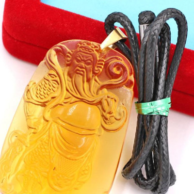 Dây chuyền mặt tượng Quan Công - pha lê vàng QC14 ( 6.2cm x 4cm ) - kèm hộp nhung