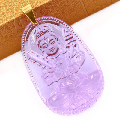 Mặt dây chuyền Hư Không Tạng Bồ Tát pha lê tím 5cm - phật bản mệnh tuổi Sửu, Dần - Móc inox