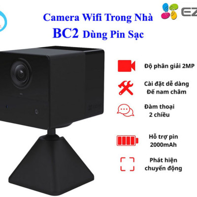 Camera WiFi Trong Nhà Dùng Pin sạc EZVIZ BC2 2M dùng Pin Sạc 2000 mAh, Đàm Thoại 2 Chiều - Hàng chính hãng