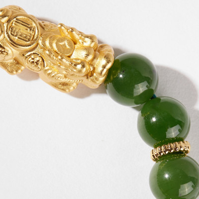 Vòng tay ngọc bích phối tỳ hưu bạc bọc vàng Ngọc Quý Gemstones