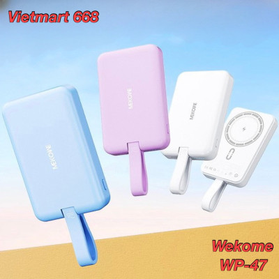 Sạc Dự Phòng Từ Tính Không Dây Đa Năng 10000mAh WEKOME WP-47 - Hỗ Trợ Sạc Nhanh PD 20W, Sạc Không Dây Từ Tính Max 15W - Hàng Chính Hãng