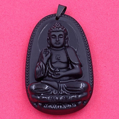 [Tuổi Tuất, Hợi] Mặt Dây Chuyền Phật A Di Đà Đá Thạch Anh Đen Size Nhỏ 3.6cm & Size Lớn 5cm- Tặng Kèm Móc Inox - Phong Thủy 868 - May Mắn - Bình An