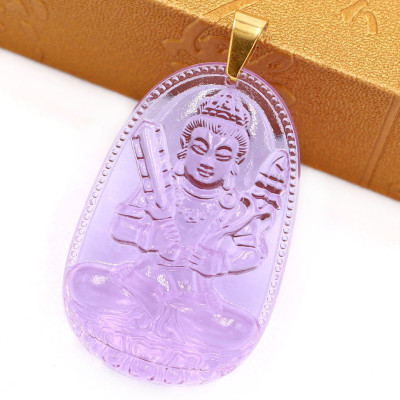 Mặt dây chuyền Hư Không Tạng Bồ Tát pha lê tím 5cm - phật bản mệnh tuổi Sửu, Dần - Móc inox