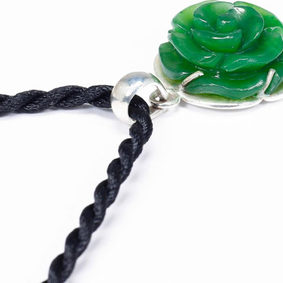 Mặt dây chuyền hoa mẫu đơn ngọc bích bọc bạc mệnh hỏa, mộc - Ngọc Quý Gemstones