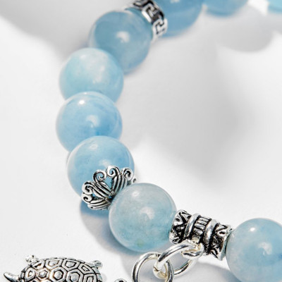 Vòng Tay Phong Thủy Nữ Đá Aquamarine Phối Charm Rùa Bạc 952 (8mm) Mệnh Thủy, Mộc - Ngọc Quý Gemstones