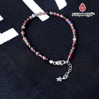 Vòng tay đá tourmaline đa sắc phối charm hạt facet 4mm hợp ngủ mệnh - Ngọc Quý Gemstones