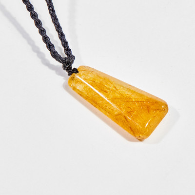 Dây chuyền phong thủy đá thạch anh tóc vàng chữ nhật 3.5cm mệnh thủy , kim - Ngọc Quý Gemstones