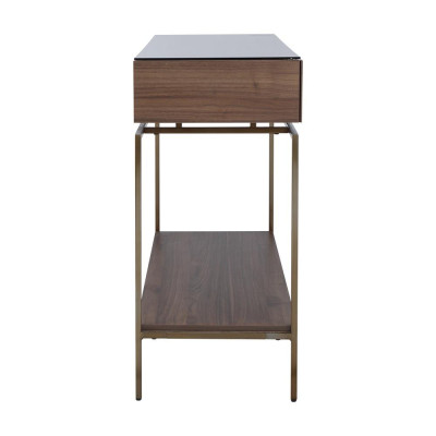Bàn console trang trí JEAGER chân kim loại bền chắc, khung gỗ kèm kệ lửng và ngăn kéo kết hợp mặt kính cường lực cao cấp