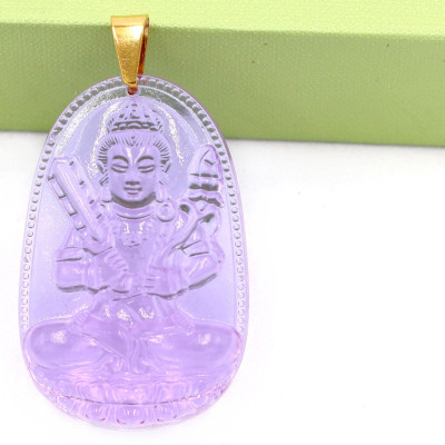 Mặt dây chuyền Hư Không Tạng Bồ Tát thủy tinh tím 3.6cm - phật bản mệnh tuổi Sửu, Dần - mặt size nhỏ