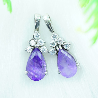 Mặt dây chuyền thạch anh tím Amethyst tự nhiên kiểu giọt nước