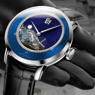 Đồng hồ nam Poniger P723-5 Chính hãng ,Kính sapphire nguyên khối ,chống xước,chống nước 50m,mặt xanh vỏ trắng dây da nâu ( đen) xịn,vỏ máy thép không gỉ 316L,Đồng hồ cơ (Automatic) bảo hành 24 tháng, hàng mới 100%,thiết kế trẻ trung và sang trọng