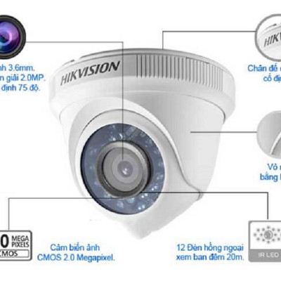 Camera HD-TVI Dome Hồng Ngoại 2MP HIKVISION DS-2CE56D0T-IRP - Hàng Chính Hãng