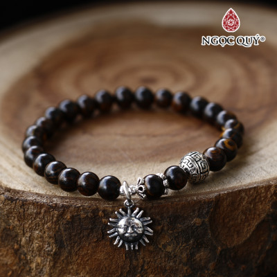 Vòng trầm sánh tròn 6mm phối charm bạc mặt trời - Ngọc Quý Gemstones