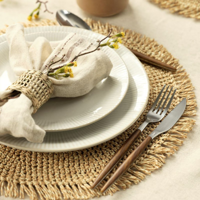 Khăn ăn cotton | JYSK Engfiol | be/xám | R40xD40cm | bộ 2 chiếc