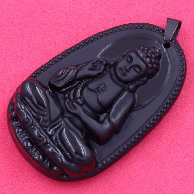 [Tuổi Tuất, Hợi] Mặt Dây Chuyền Phật A Di Đà Đá Thạch Anh Đen Size Nhỏ 3.6cm & Size Lớn 5cm- Tặng Kèm Móc Inox - Phong Thủy 868 - May Mắn - Bình An