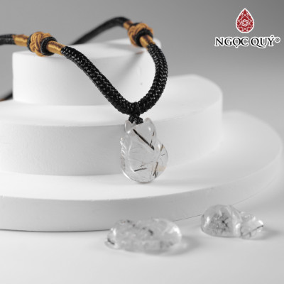 Mặt dây chuyền hồ ly đá thạch anh tóc đen 18x14mm mệnh thủy, mộc - Ngọc Quý Gemstones