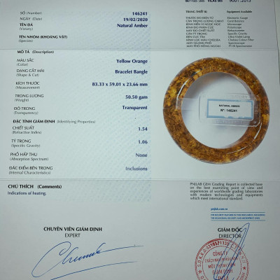 Vòng kiềng Hổ Phách Baltic cognac vàng 58mm đặc biệt cao cấp Hadosa