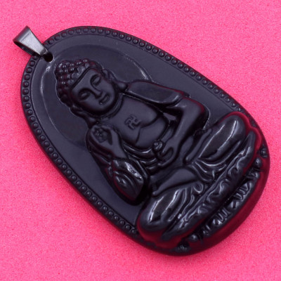 [Tuổi Tuất, Hợi] Mặt Dây Chuyền Phật A Di Đà Đá Thạch Anh Đen Size Nhỏ 3.6cm & Size Lớn 5cm- Tặng Kèm Móc Inox - Phong Thủy 868 - May Mắn - Bình An